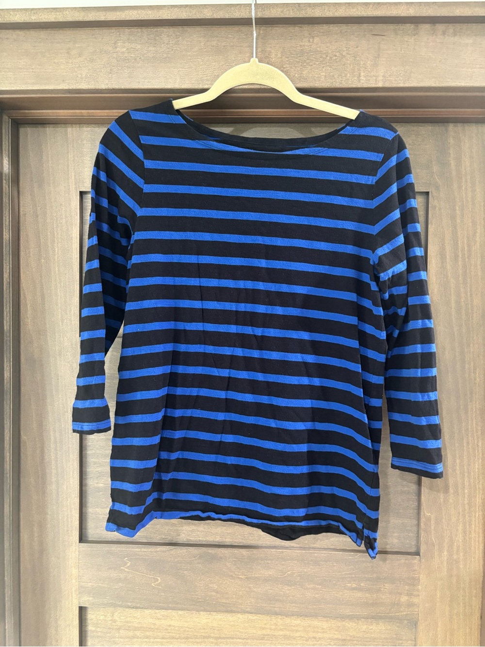 Old Navy Black and Blue Striped Boatneck Long-Sleeve Top